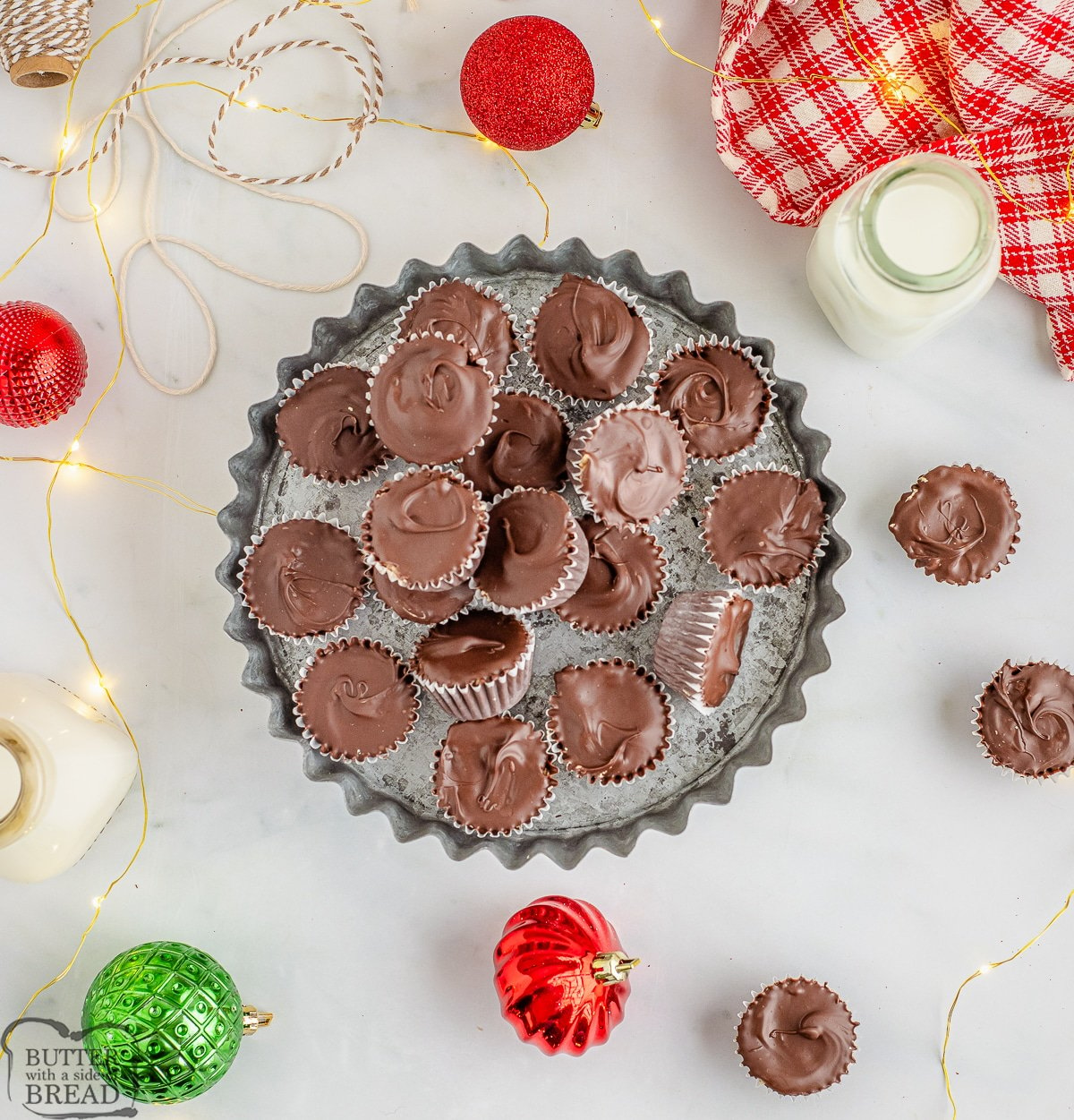 tray of homemade peanut butter cups for Christmas