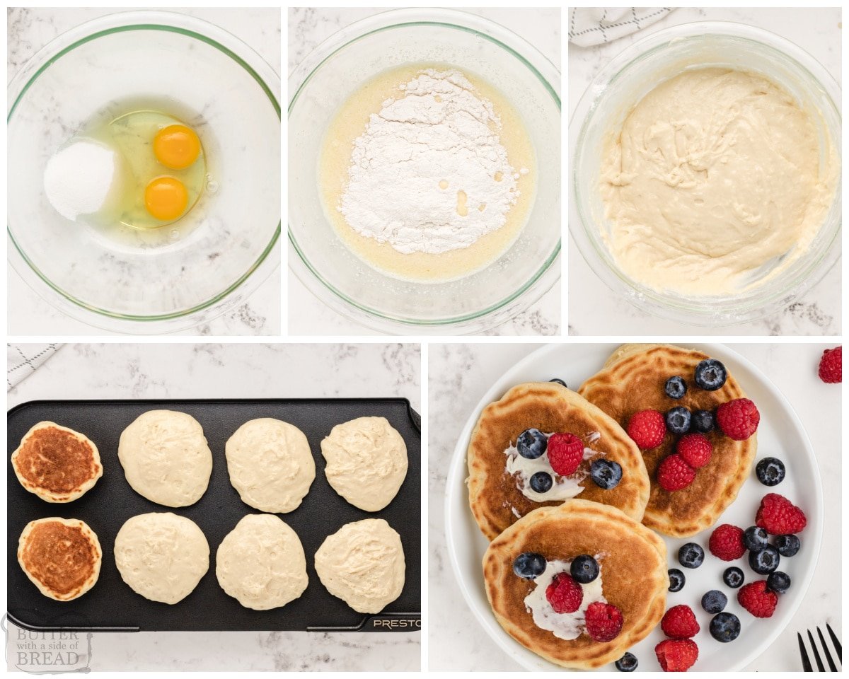 step by step pictures showing how to make pancakes