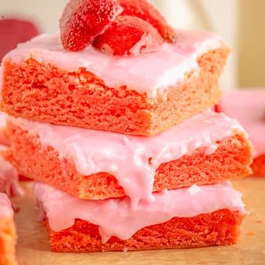 stack of strawberry brownies