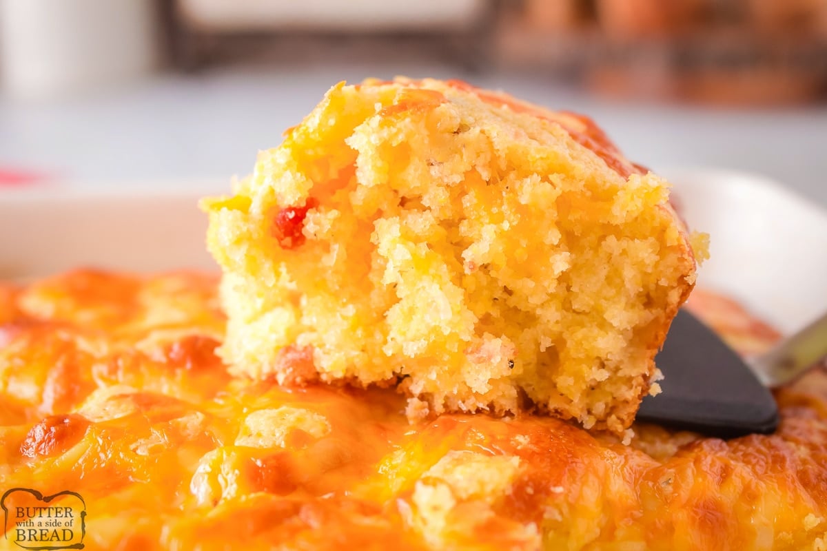 serving up cornbread with bacon and cheddar cheese