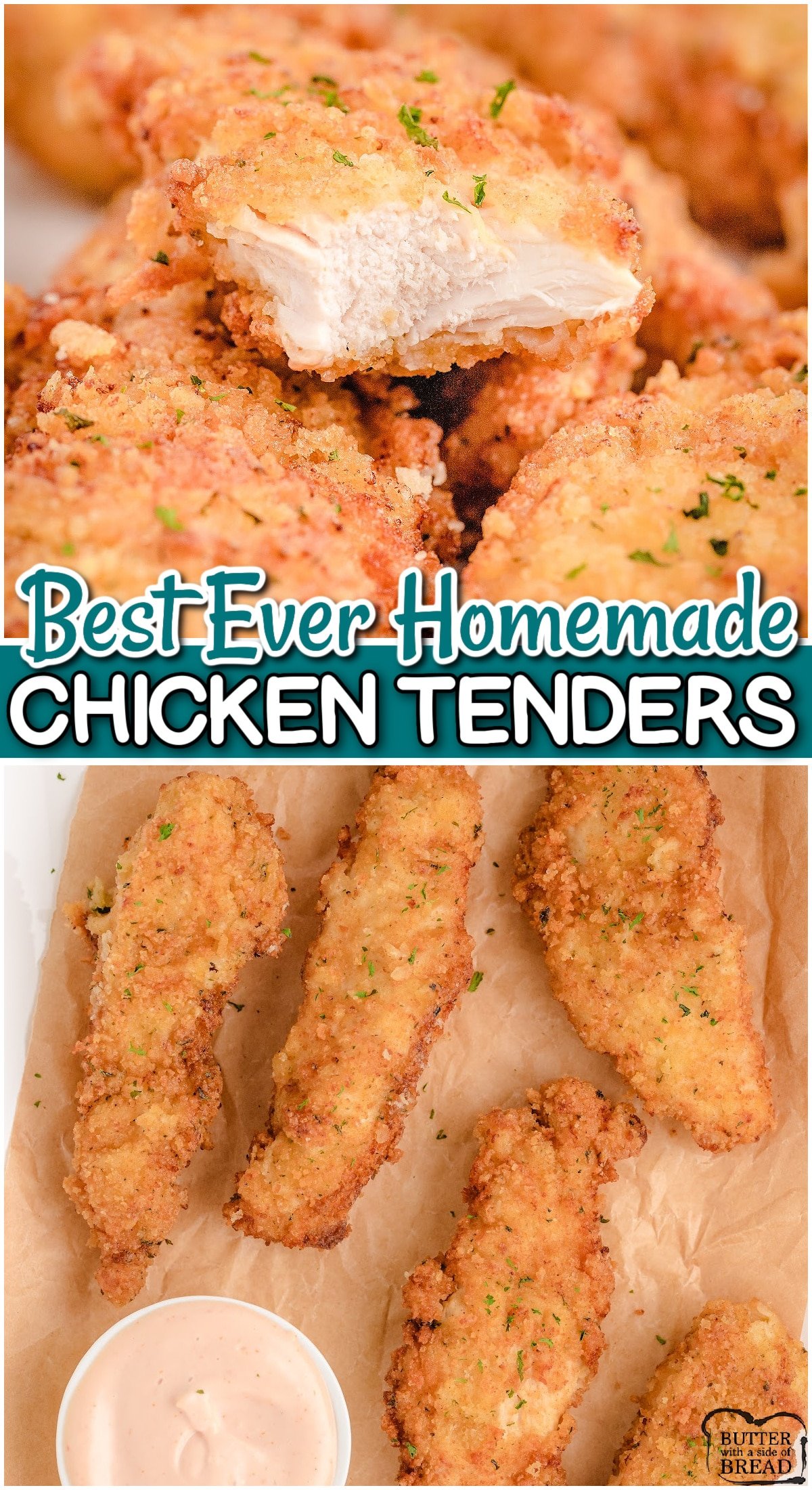 Best Chicken Tenders recipe for tender, juicy & flavorful chicken. Two simple steps to take your chicken strips from good to great! Shows how to make chicken tenders from scratch!