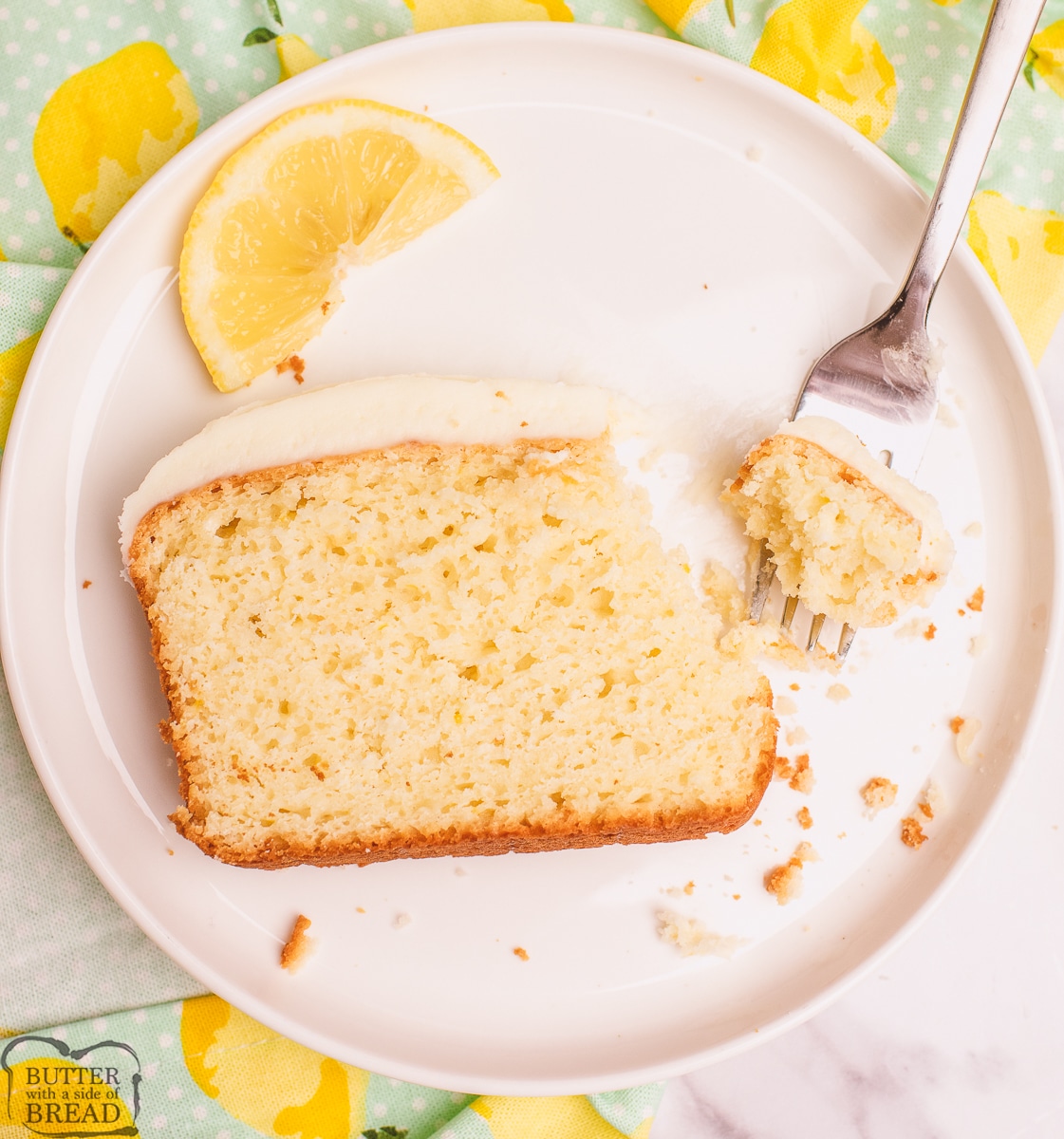 bite of lemon loaf cake