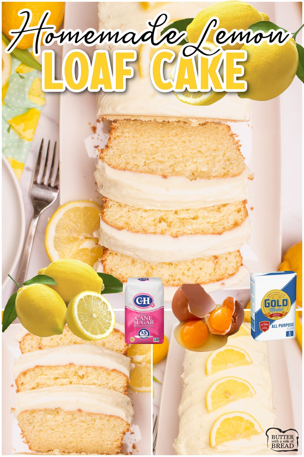 Iced Lemon Loaf is made with fresh lemon, sour cream, olive oil & sugar for a perfectly moist lemon bread! It's sure to bring you a little bit of sunshine with every bite!