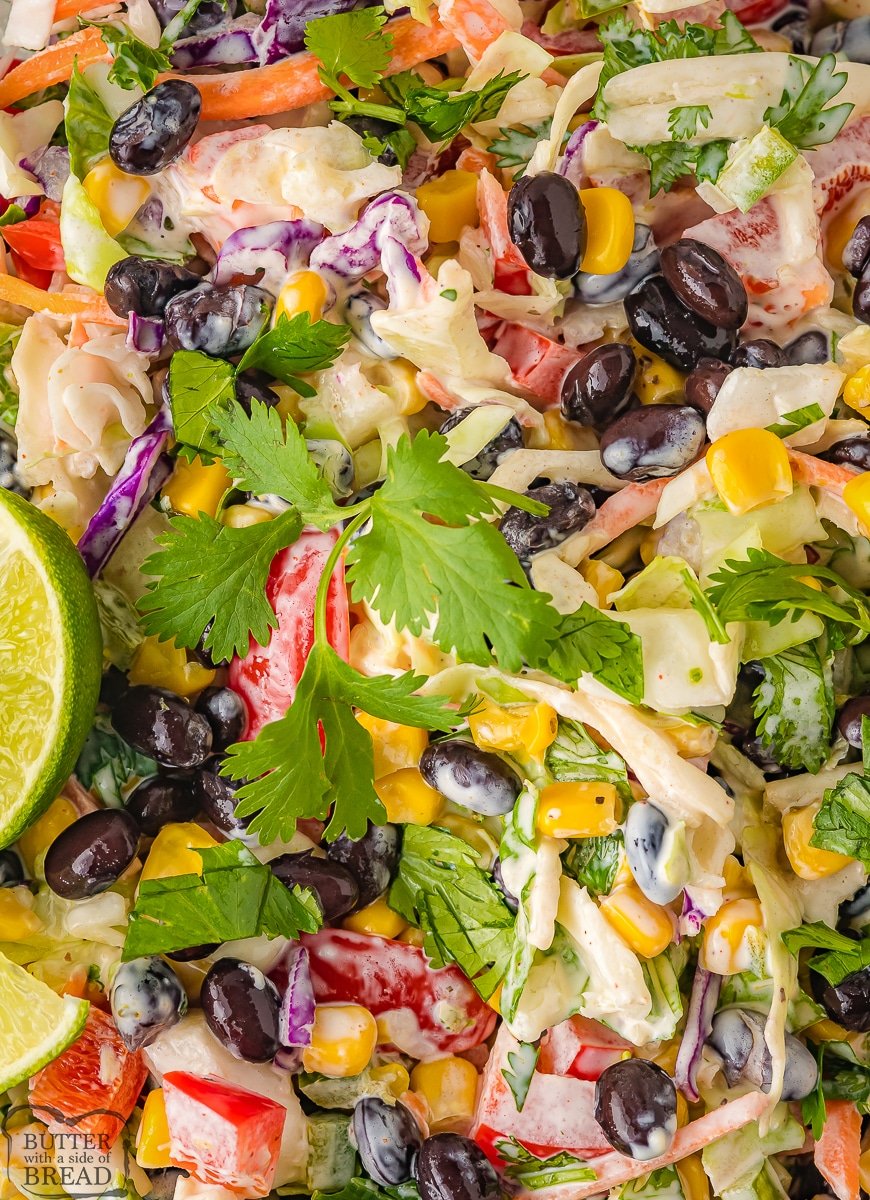 mexican coleslaw with black beans, lime and cilantro