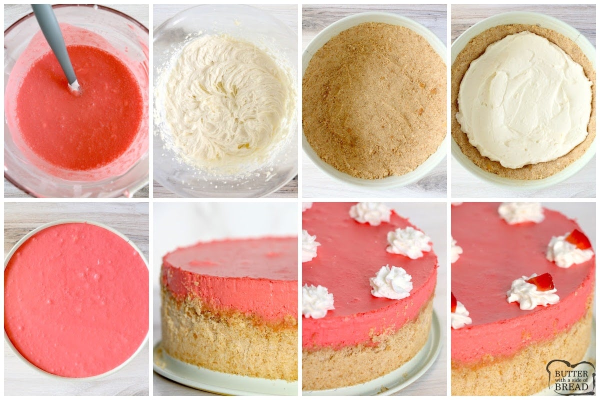 Step by step instructions on how to make a no bake cheesecake