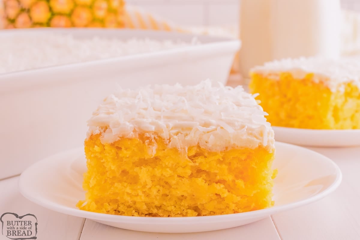 pineapple sheet cake with coconut whipped cream