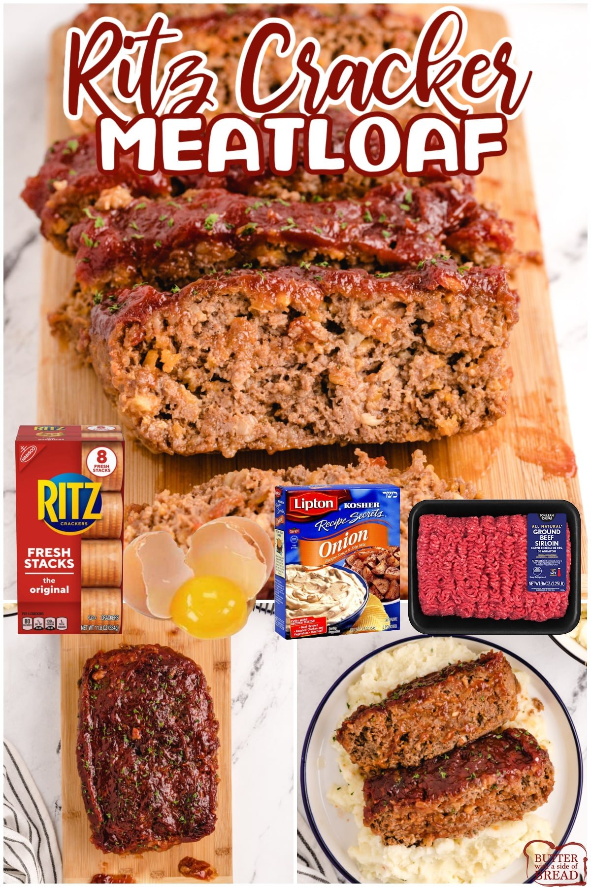 Ritz Cracker Meatloaf is the best meatloaf you'll ever try! Simple meatloaf recipe that is made with crushed Ritz crackers, cheddar cheese and onion soup mix and has so much flavor!