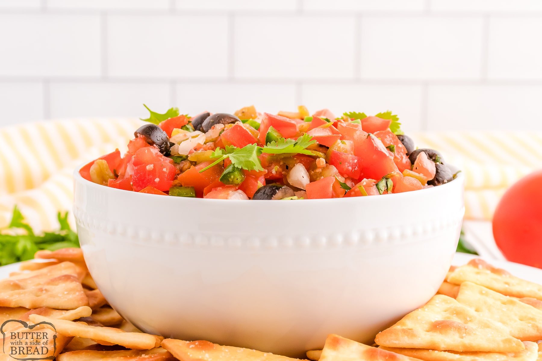 white bowl with fresh olive salsa