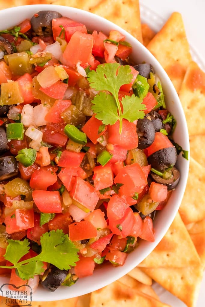 fresh salsa made with olives and green chiles