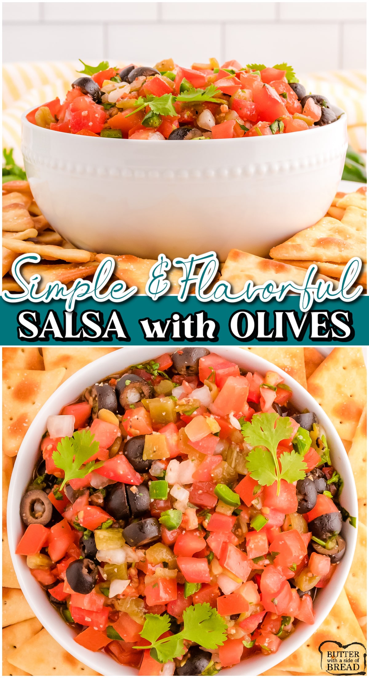 Fresh Garden Salsa with olives is a delightful take on traditional salsa, with green chiles & olives! Bright, fresh flavors in this fantastic homemade salsa, perfect for anytime of the day.