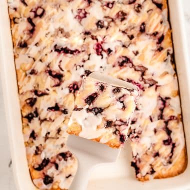 slice out of our buttery cherry cake