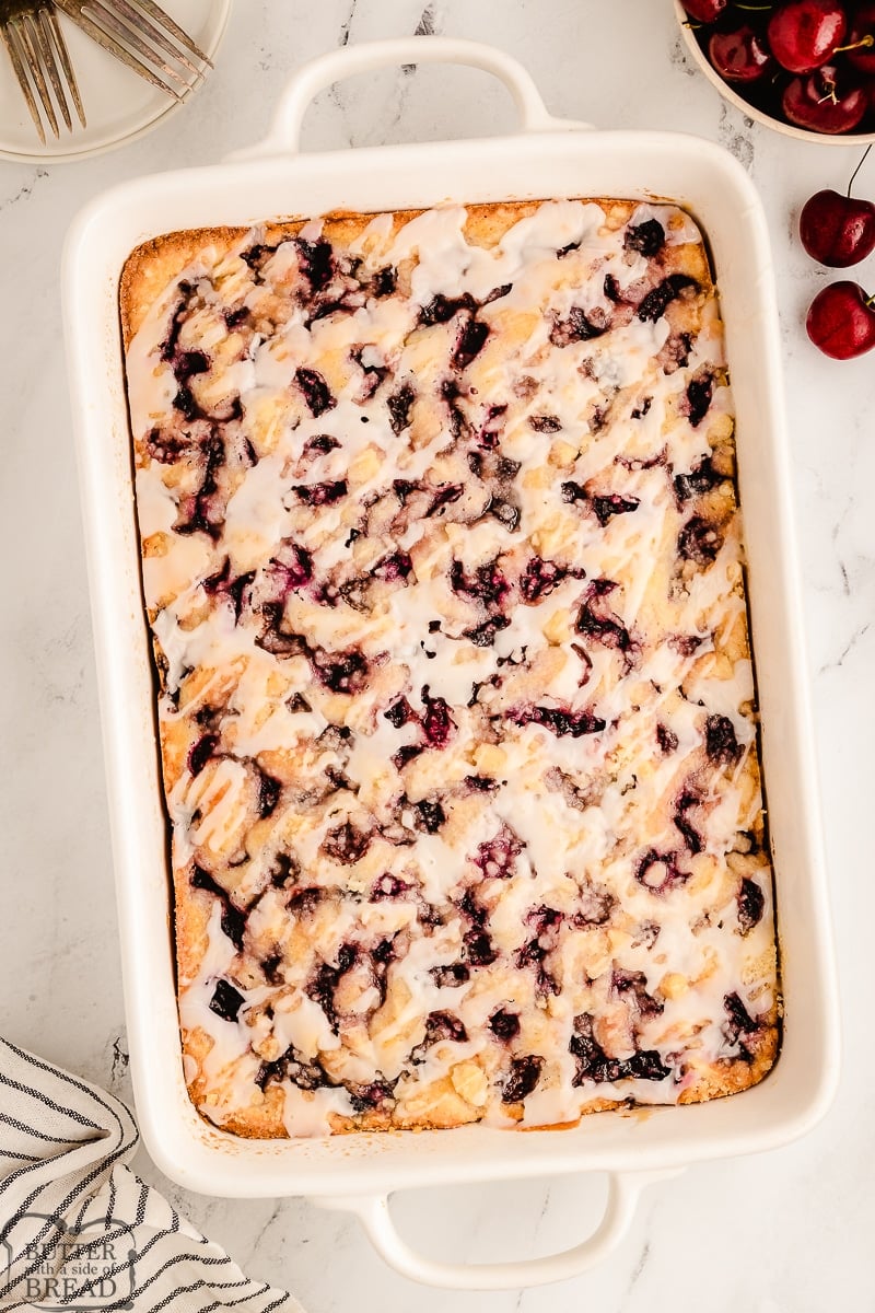 cherry cake baked in a 9x13 pan