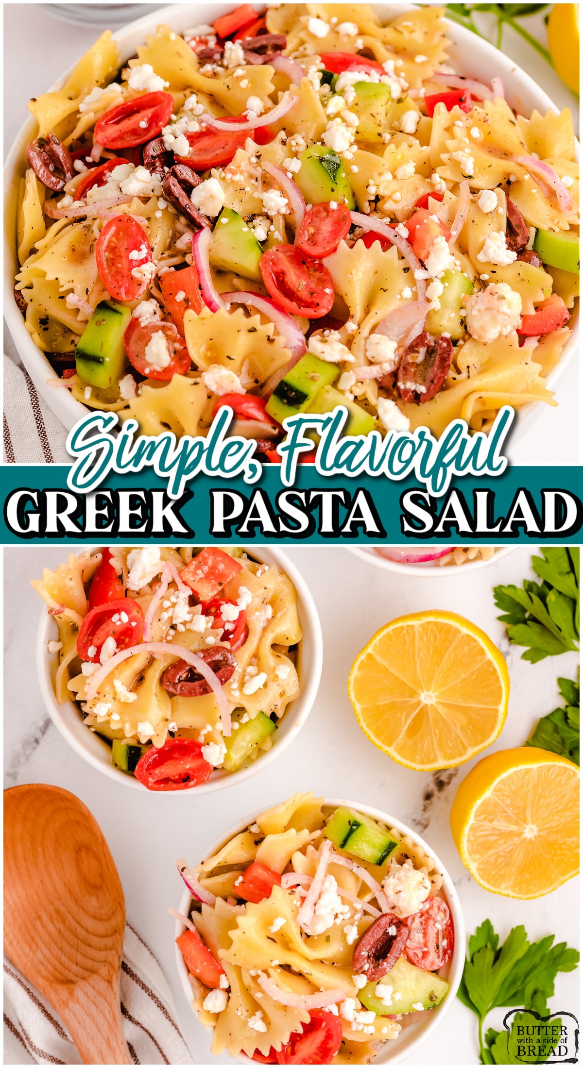 Greek Pasta Salad is loaded with vegetables & drizzled with an incredible homemade vinaigrette dressing! Fresh, flavorful pasta salad with delicious Greek seasonings that everyone enjoys!