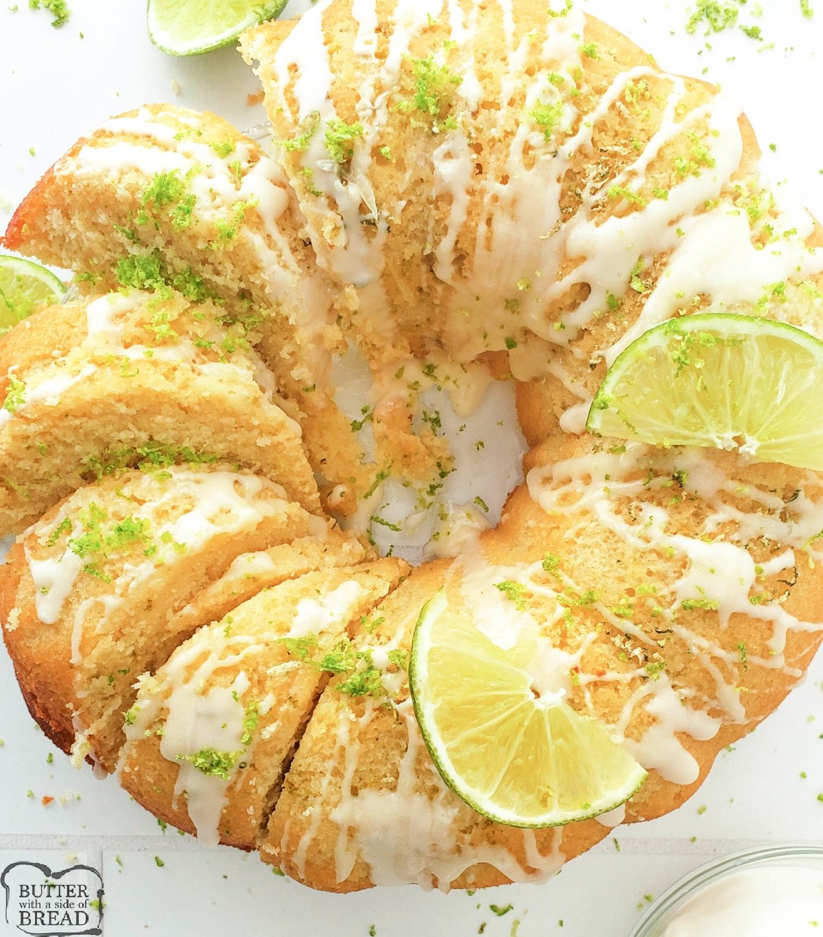 Key Lime Bundt Cake made with sour cream, lime zest and buttermilk. Delicious key lime bundt cake recipe with a simple powdered sugar glaze. 
