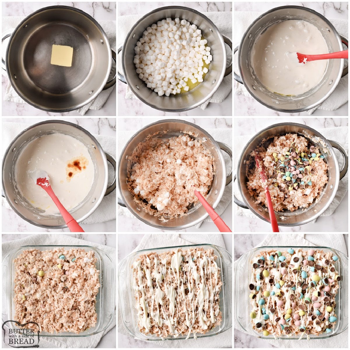 Step by step instructions on how to make mini egg rice krispie treats