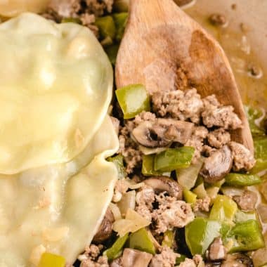 high protein philly cheesesteak bowls in a skillet