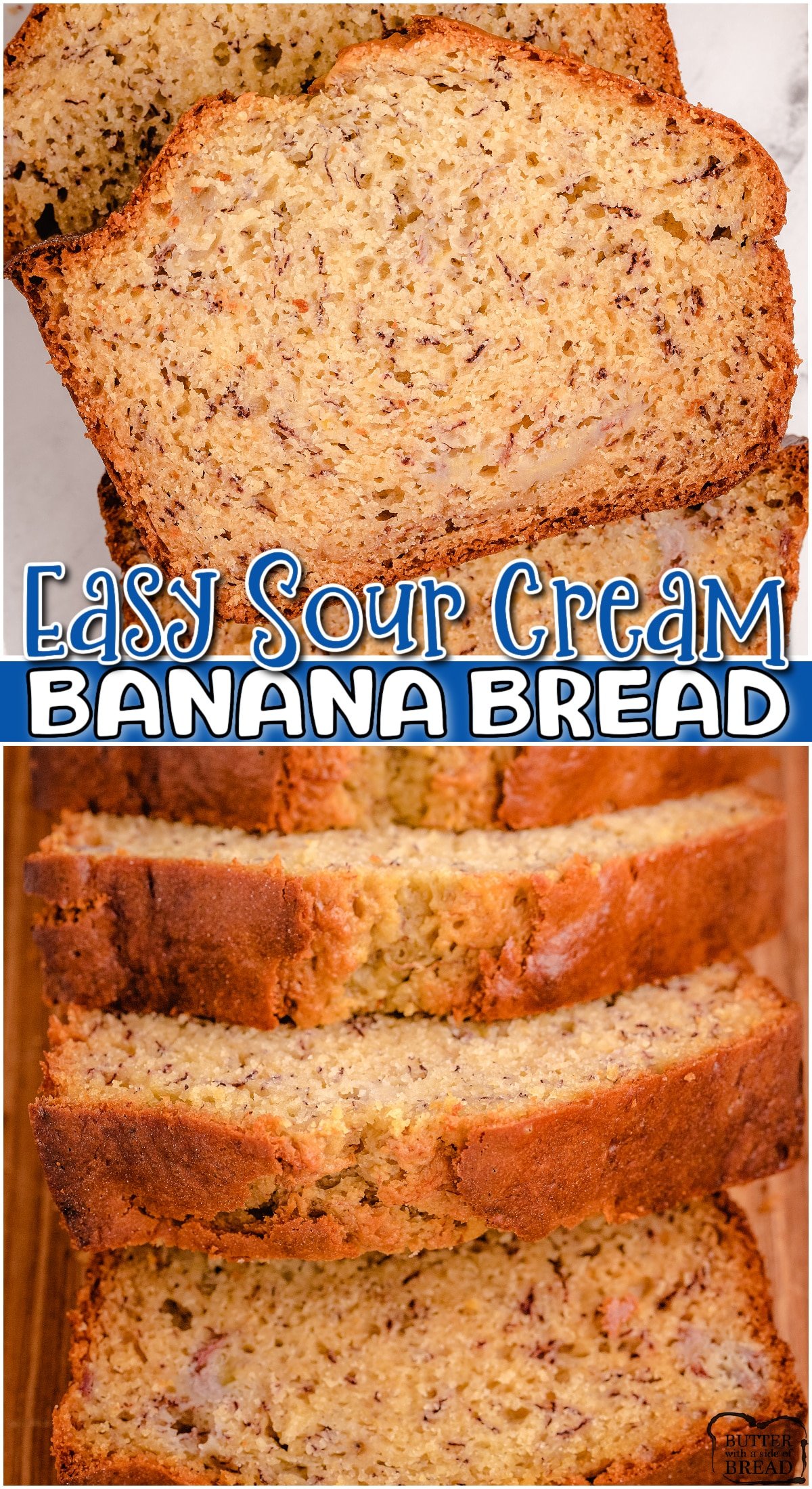 Sour Cream Banana Bread is packed with ripe bananas for perfectly sweet, flavorful bread. Lovely moist banana bread recipe that uses sour cream for texture and a perfect crumb.