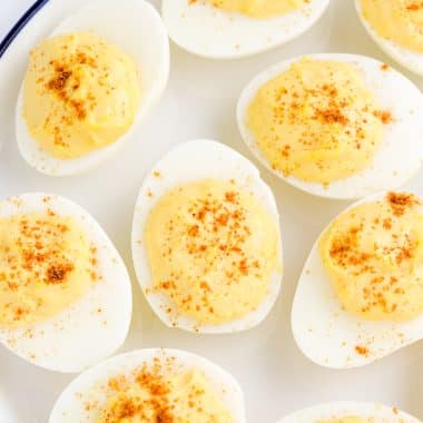 easy deviled eggs on a plate