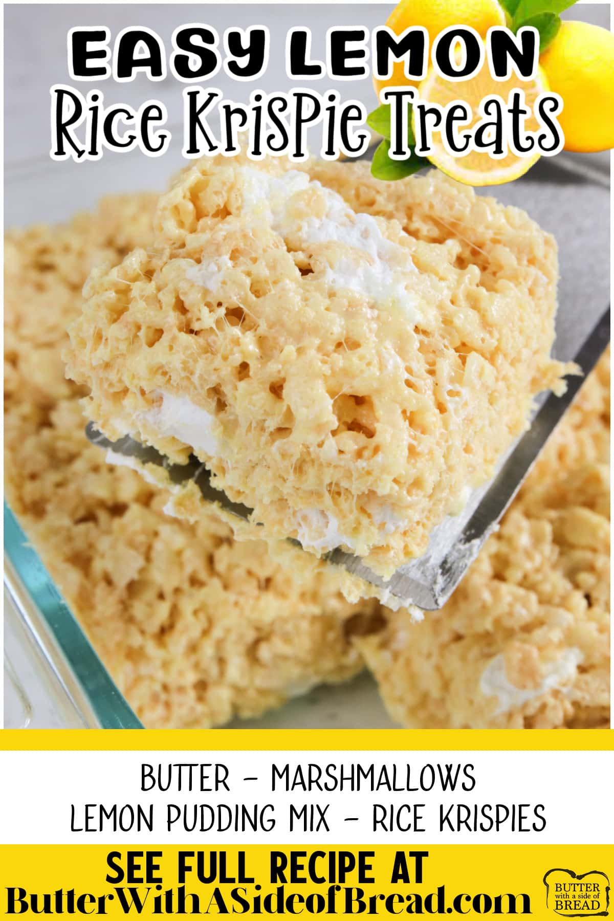 Lemon Rice Krispie Treats take classic rice krispie treats to another level by adding lemon pudding mix. Only 4 ingredients needed to make this delicious lemon dessert! 