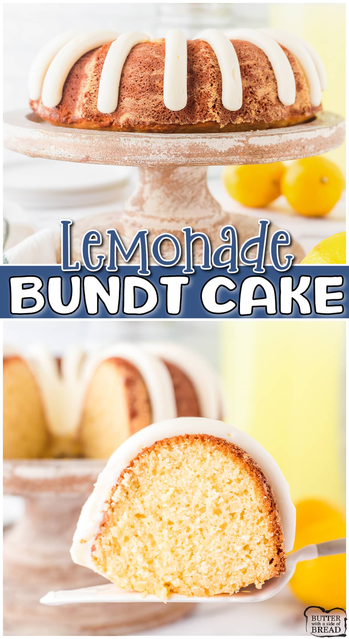 Lemonade Bundt Cake recipe made with butter, sugar, eggs, Greek yogurt & lemonade mix. Delightfully sweet & tart lemon cake with incredible flavor that's perfect for Spring!