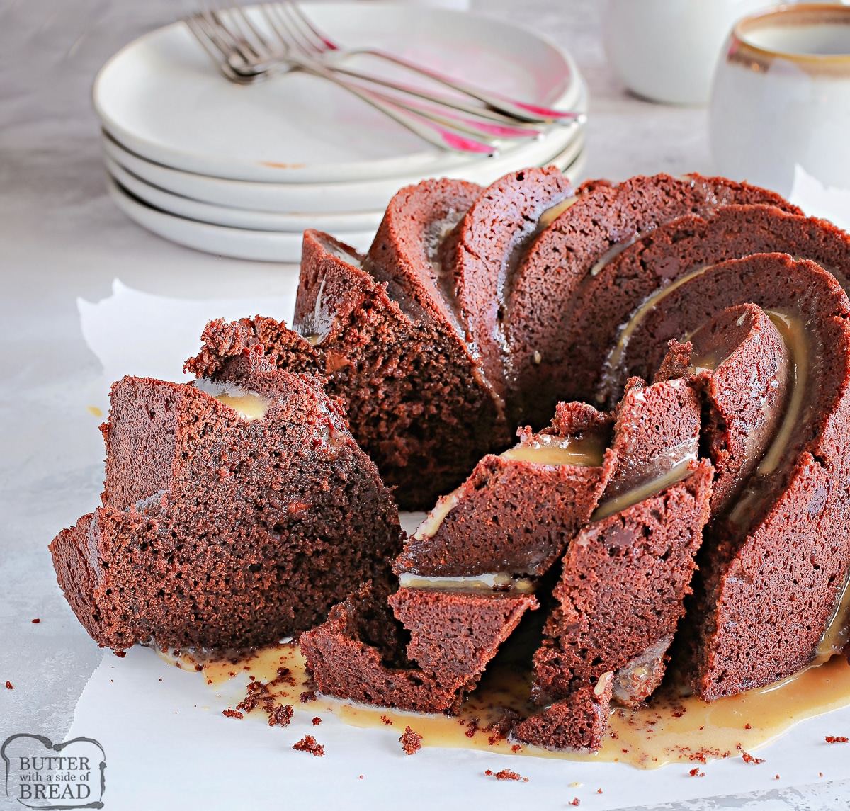 slices of chocolate bundt cake