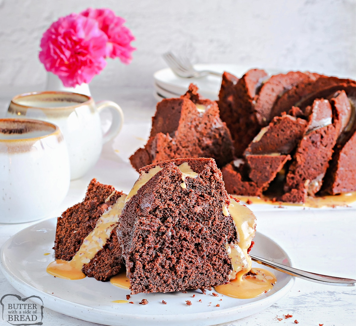 chocolate bundt cake on a plate
