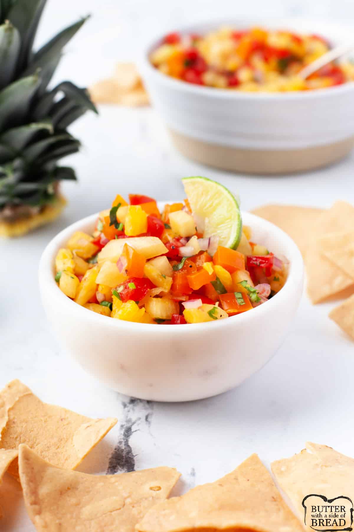 Salsa made with peppers, tomatoes and fresh pineapple