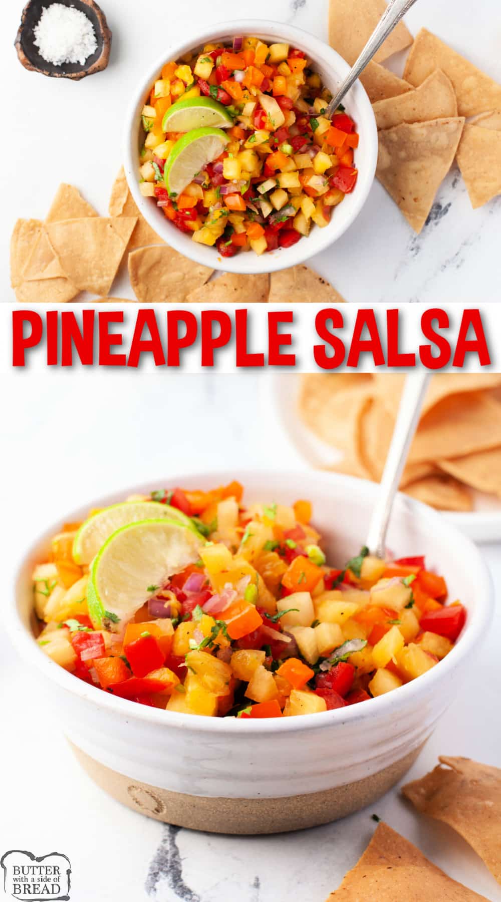 Pineapple Salsa made with fresh pineapple, tomatoes, red onion and bell peppers. This easy salsa recipe is fresh, flavorful and absolutely perfect for a weekend BBQ or weeknight meal. 