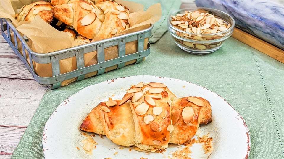 homemade buttery croissants with almond