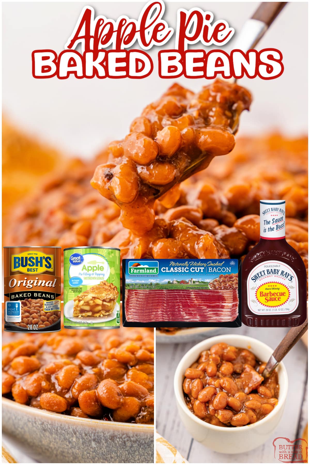 Apple Pie Baked Beans take traditional baked beans to a whole other level! Only 6 ingredients to make this delicious side dish that is perfect for any BBQ.