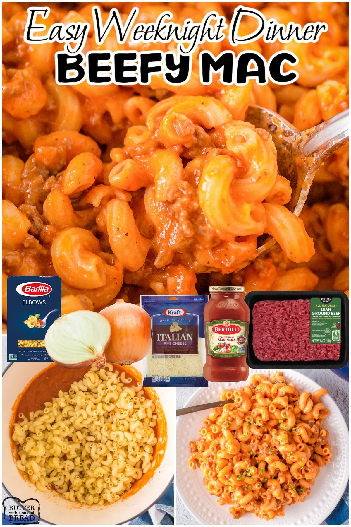 Beefy Mac Dinner made with pantry ingredients & served topped with plenty of cheese in 35 minutes! Hearty weeknight pasta everyone enjoys!