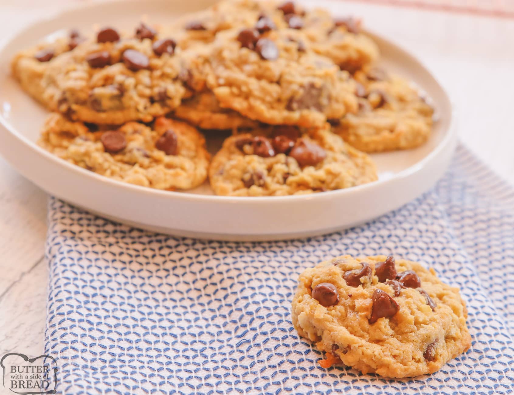 plateful of oatmeal coconut chocolate chip cookies