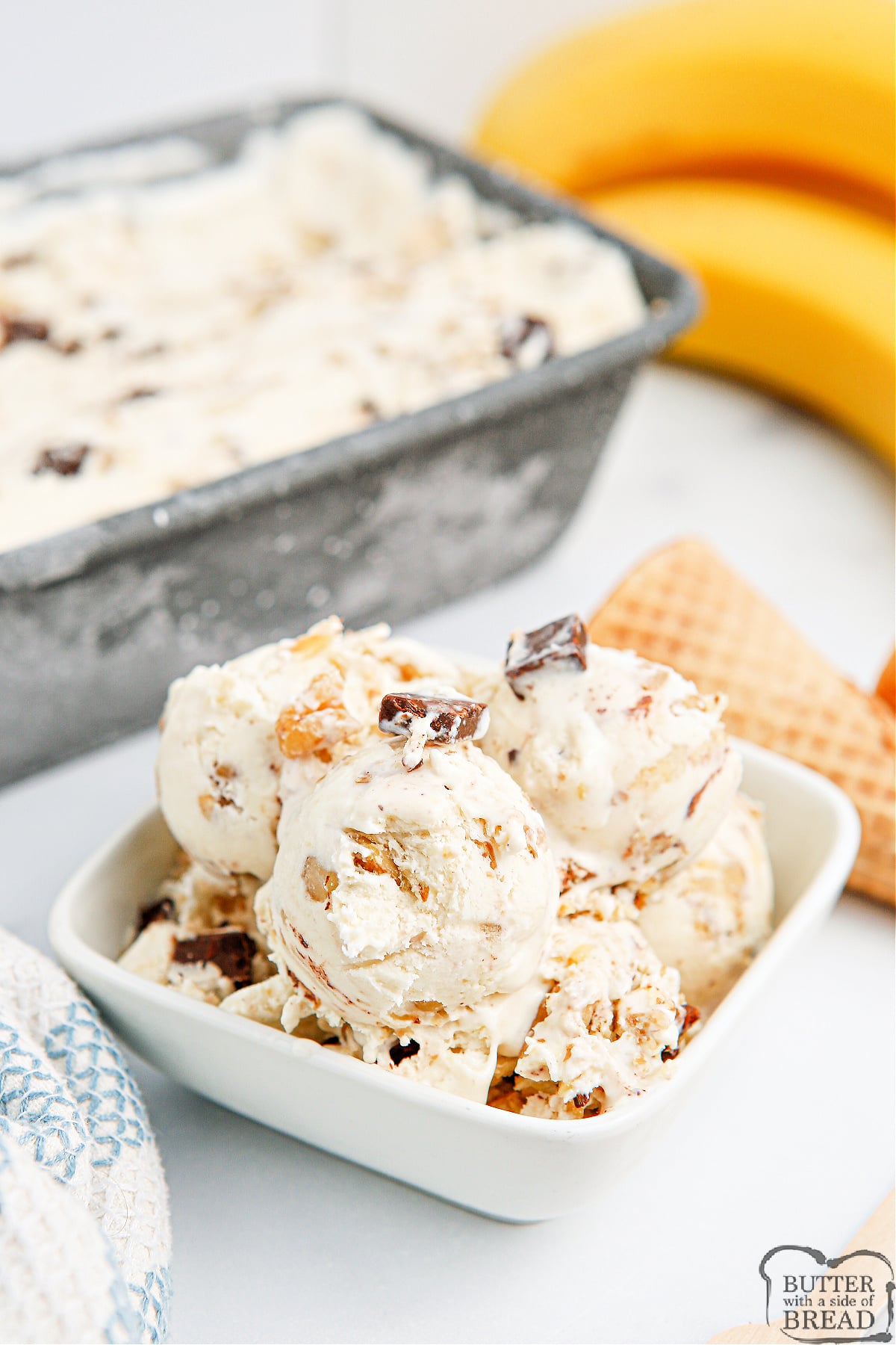 Chunky Monkey Ice Cream made with bananas, dark chocolate chunks and walnuts, no ice cream maker required. This rich, creamy version of the popular Ben & Jerry's ice cream is so easy to make!