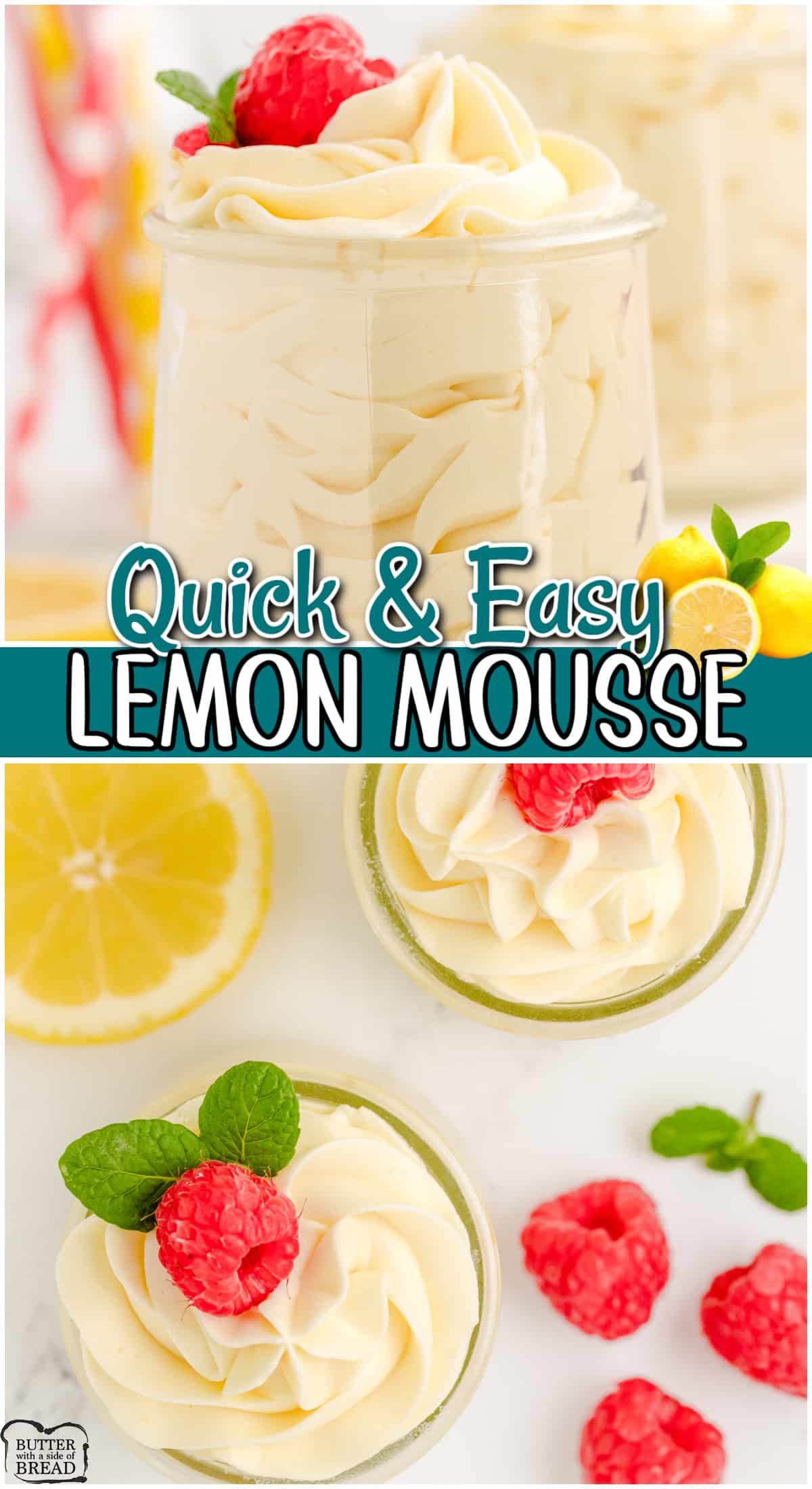 Simple recipe for Easy Lemon Mousse made with just 5 ingredients in 5 minutes! Rich, creamy and perfectly tart lemon mousse is the perfect Spring dessert!