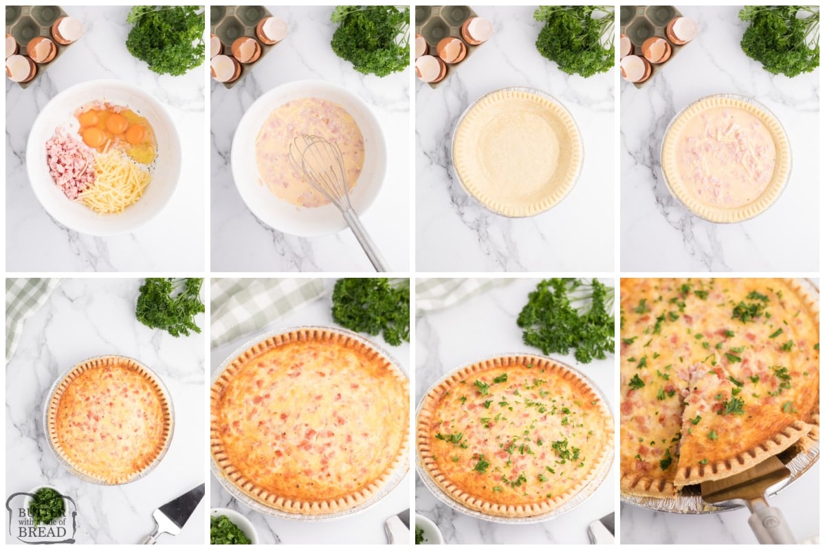 Step by step instructions on how to make Ham and Cheese Quiche