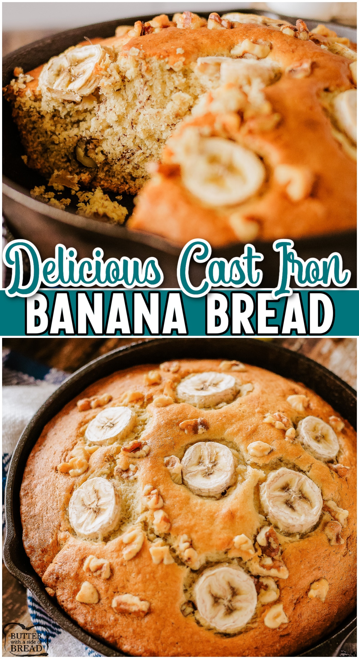 This incredible Cast Iron Banana Bread recipe takes what you already know and love about banana bread, but baked in a skillet! Your family is sure to enjoy this moist, soft homemade banana bread.