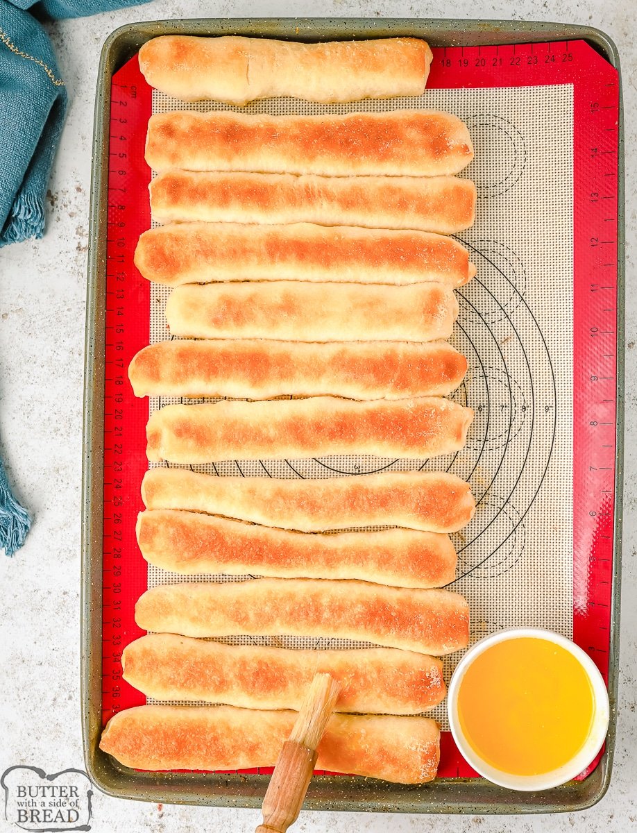 breadsticks on a baking pan
