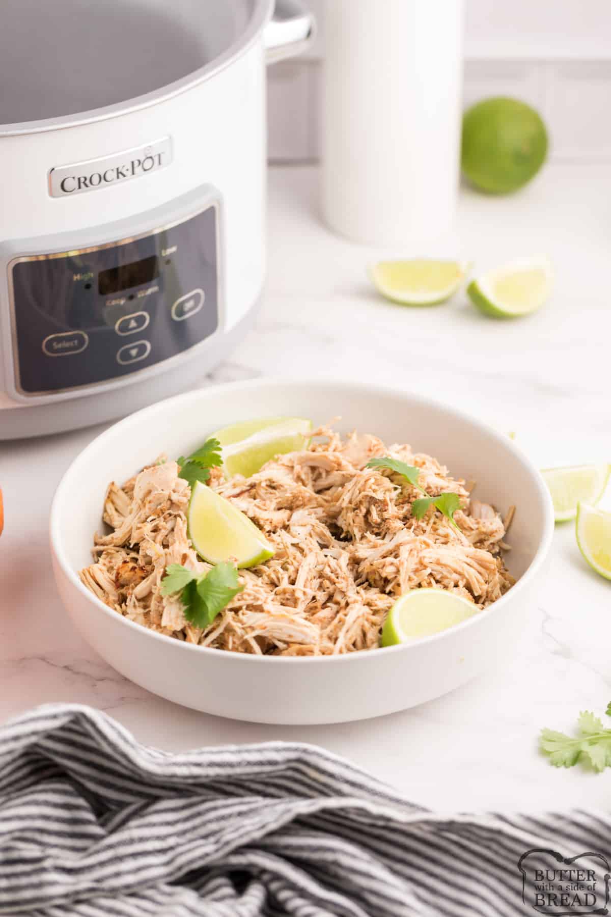 These Slow Cooker Chicken Carnitas are juicy, crispy, and absolutely packed with flavor.  Only 10 minutes of prep to make this delicious and healthy chicken recipe! Quick and easy dinner recipe that everyone loves!