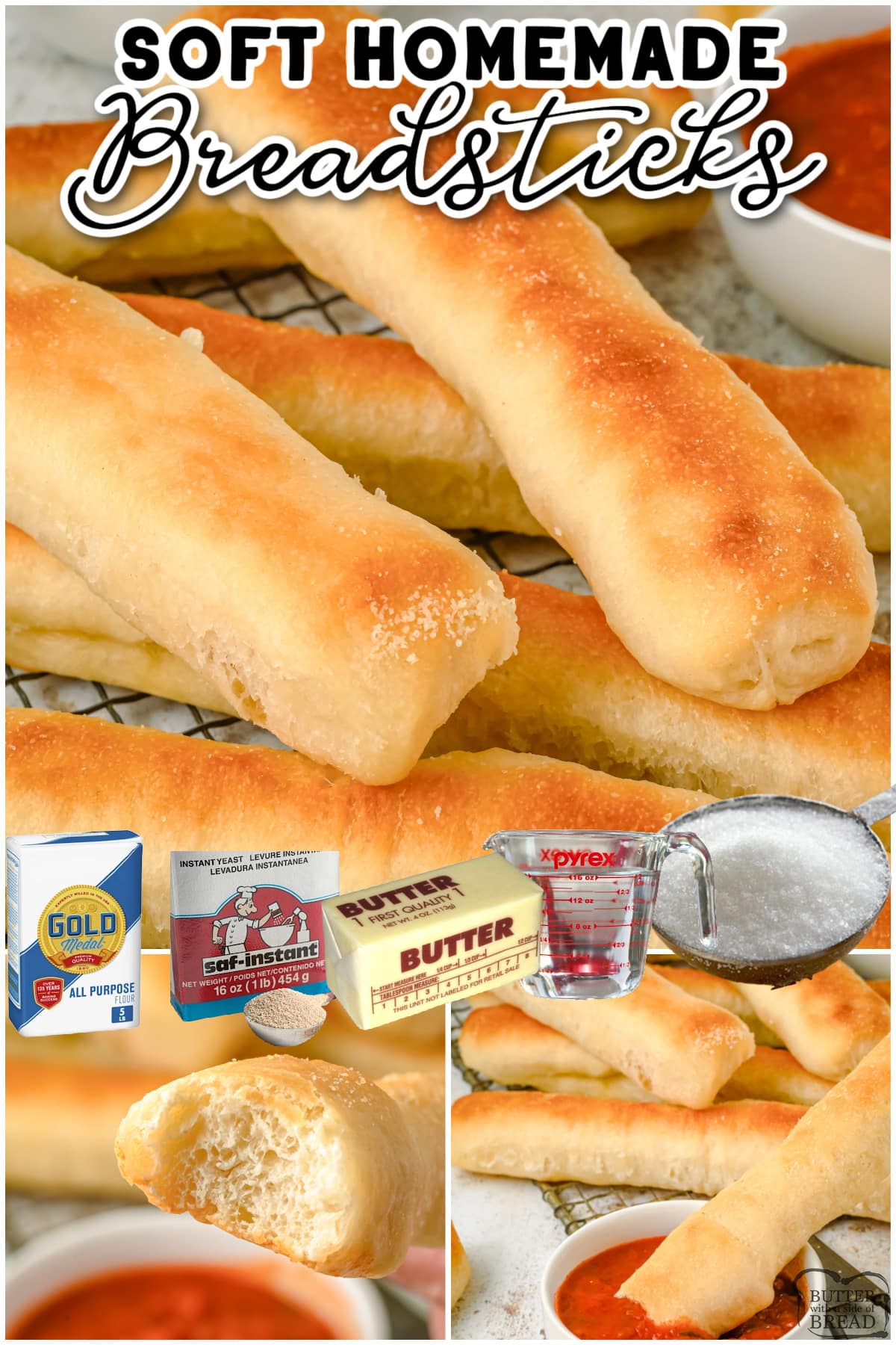 Soft Homemade Breadsticks are made from scratch with yeast, flour, & oil, then topped with savory garlic butter for a classic Italian taste! Amazing buttery breadsticks everyone loves!