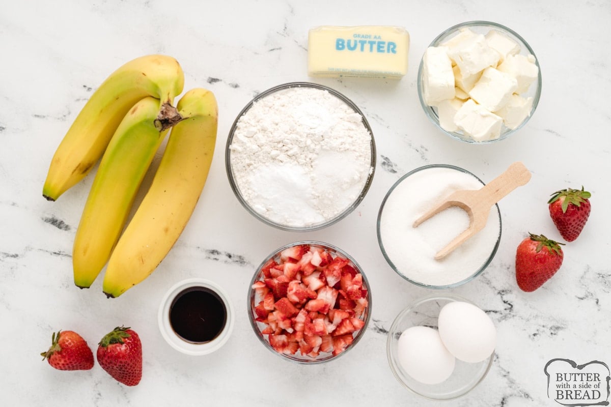 Ingredients in Strawberry Cream Cheese Banana Bread