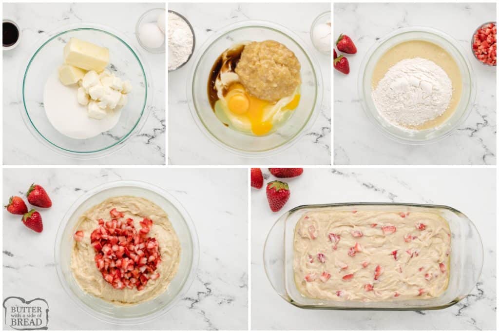 Step by step instructions on how to make Strawberry Cream Cheese Banana Bread