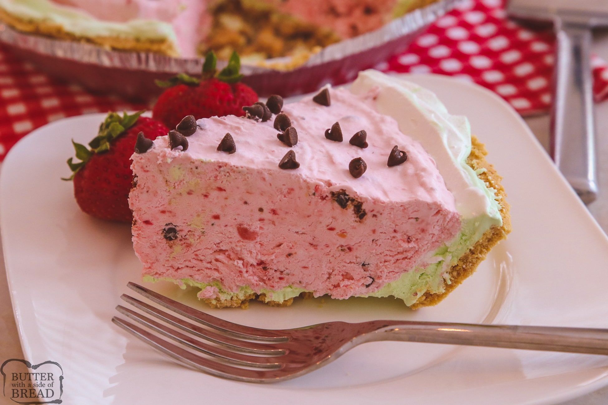 slice of strawberry watermelon cream pie