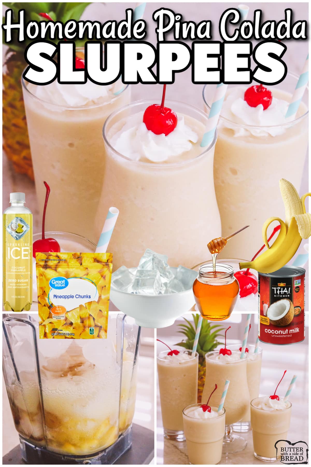 Homemade Pina Colada Slurpees made easy with real ingredients! So much better than anything store-bought, these pina colada slurpees have amazing flavor and that classic fizz everyone loves! 
