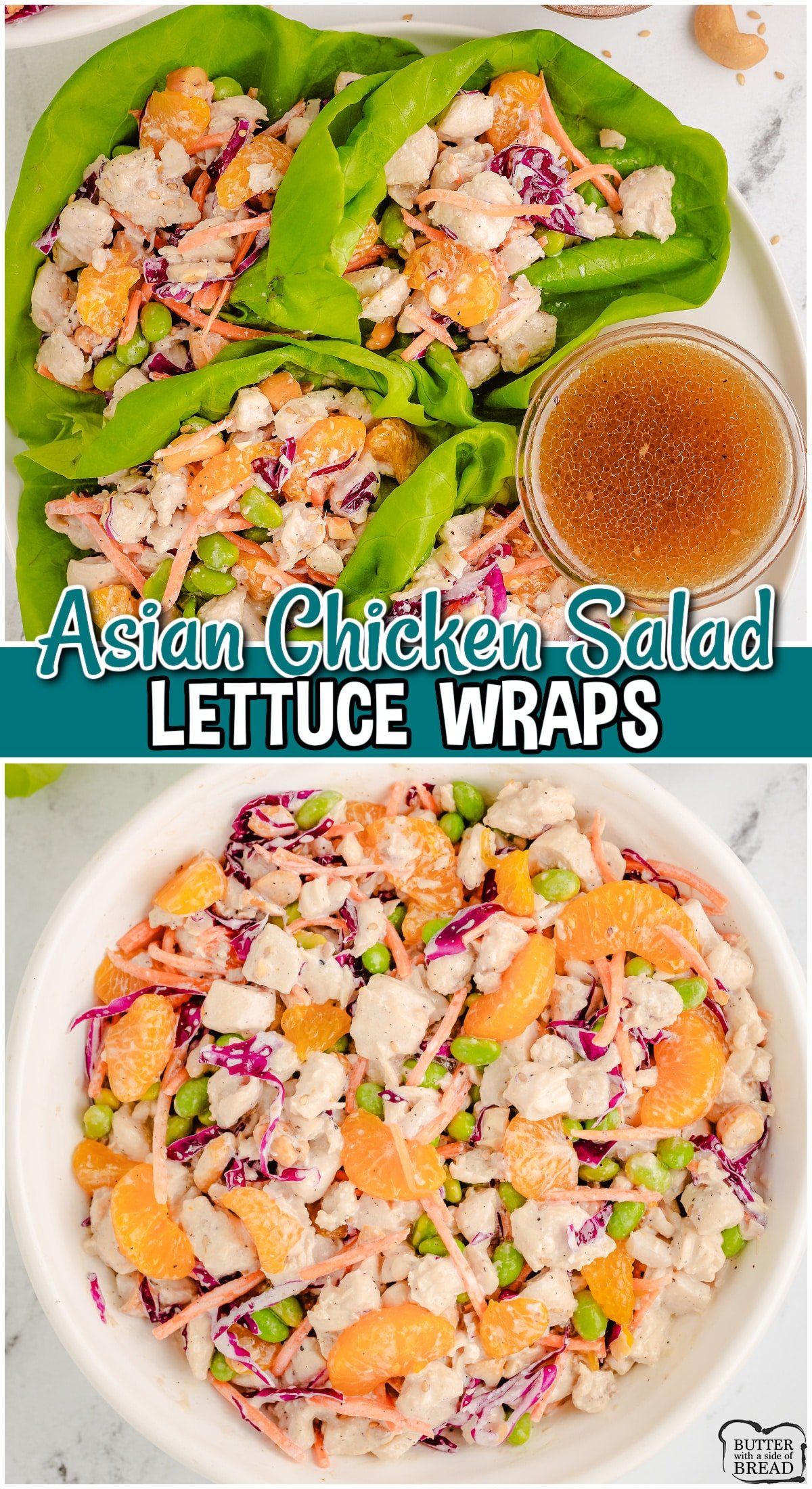 Asian Chicken Salad Lettuce wraps made with a fantastic chicken salad base with tons of flavor! Oriental chicken salad loaded with protein & vegetables perfect for lunch!