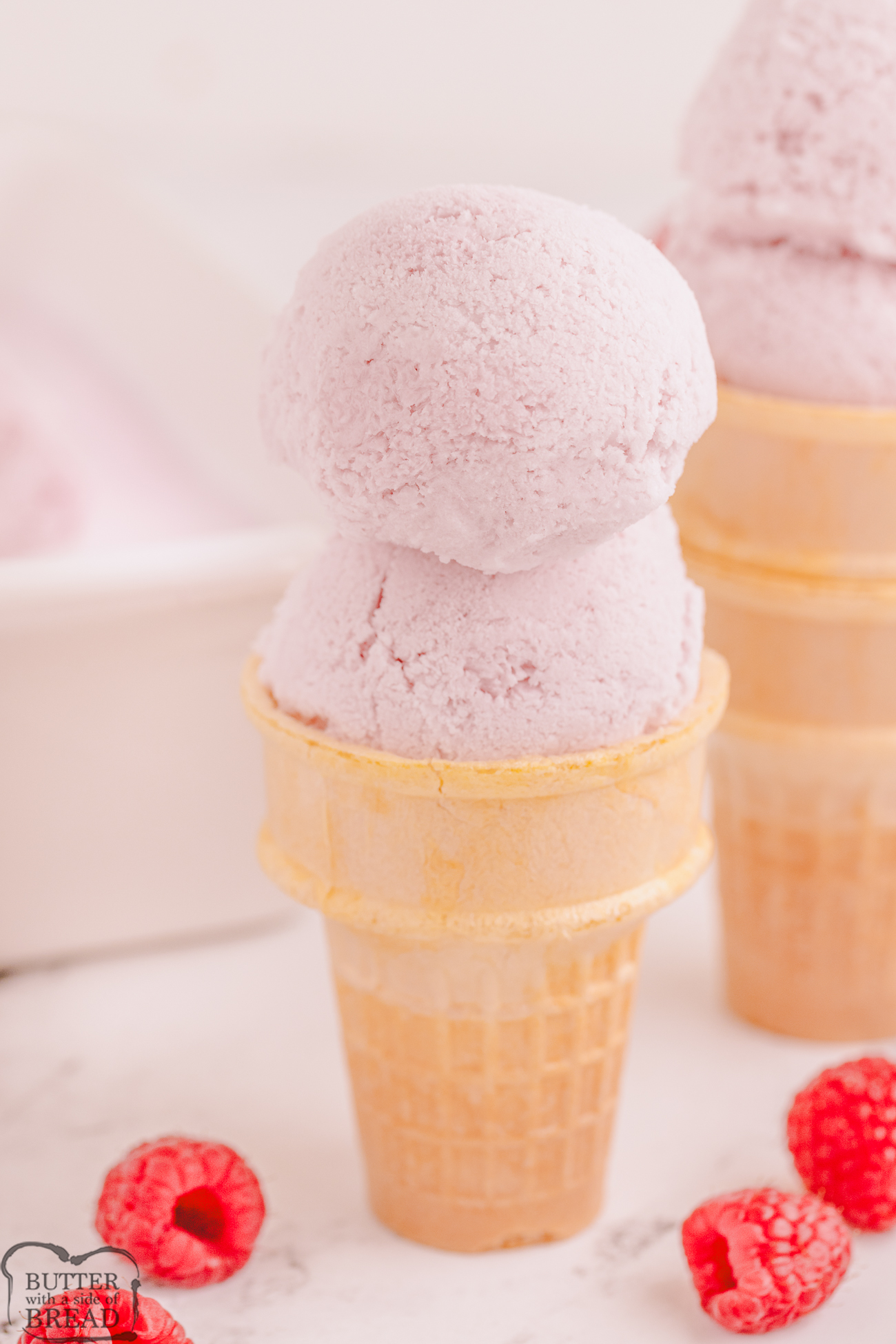 raspberry sherbet in an ice cream cone