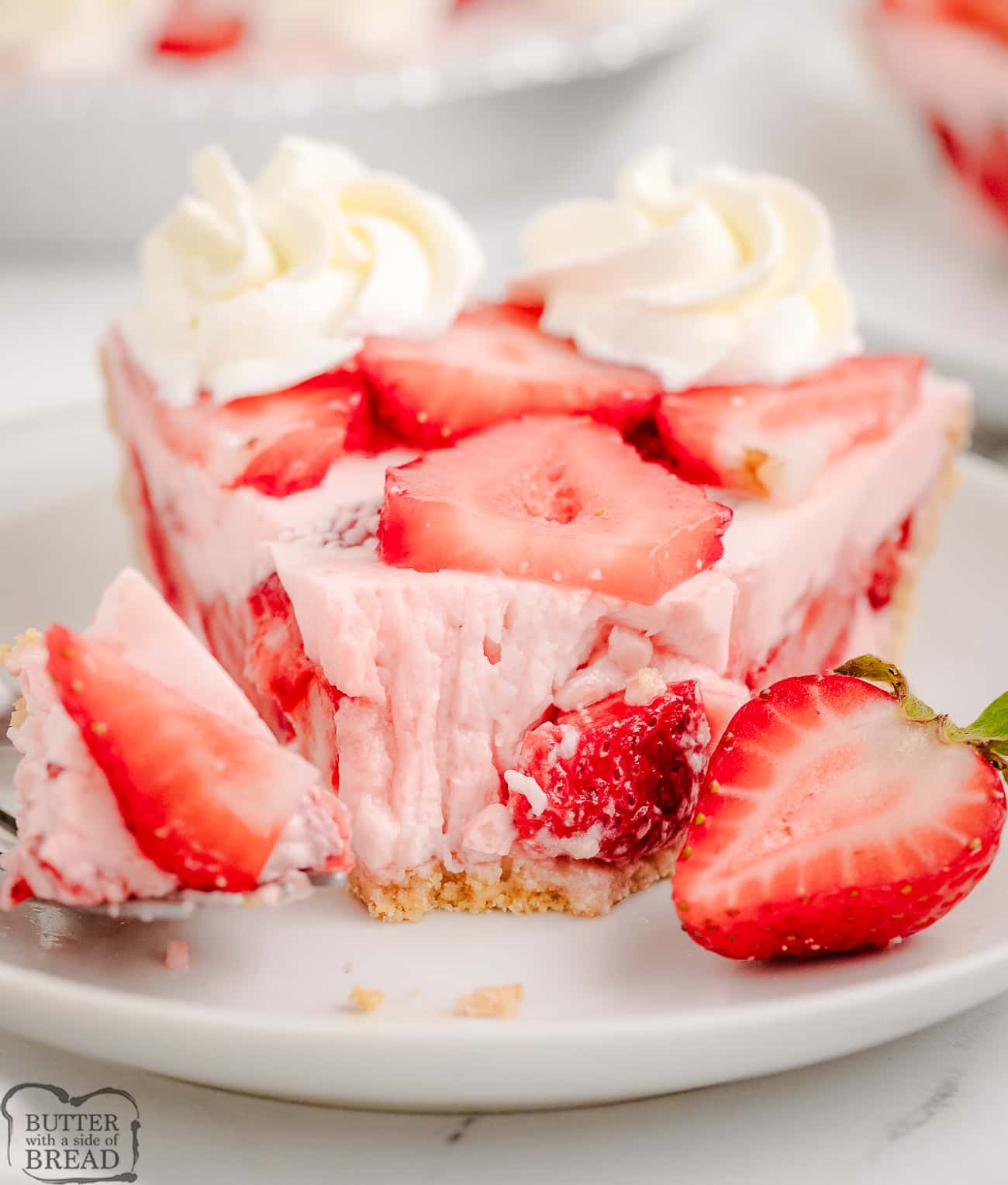 forkful of strawberry cream pie