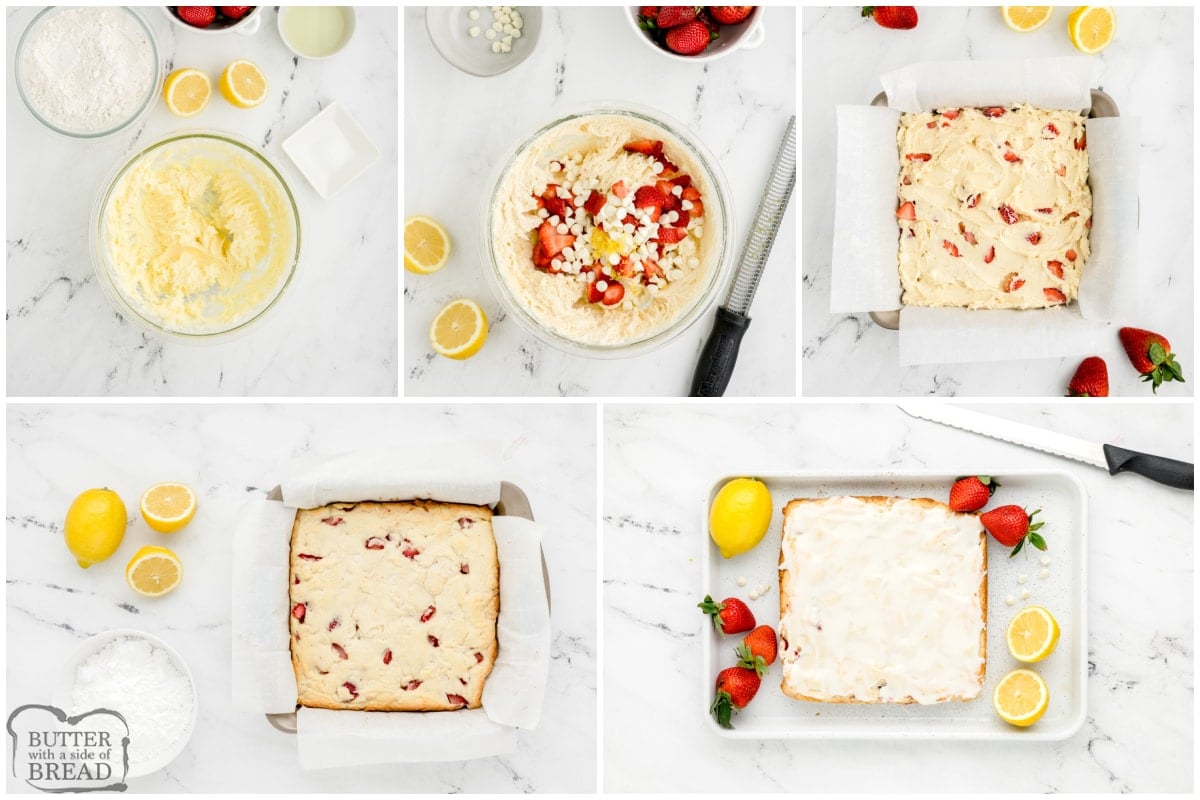 Step by step instructions on how to make Strawberry Lemon Blondies