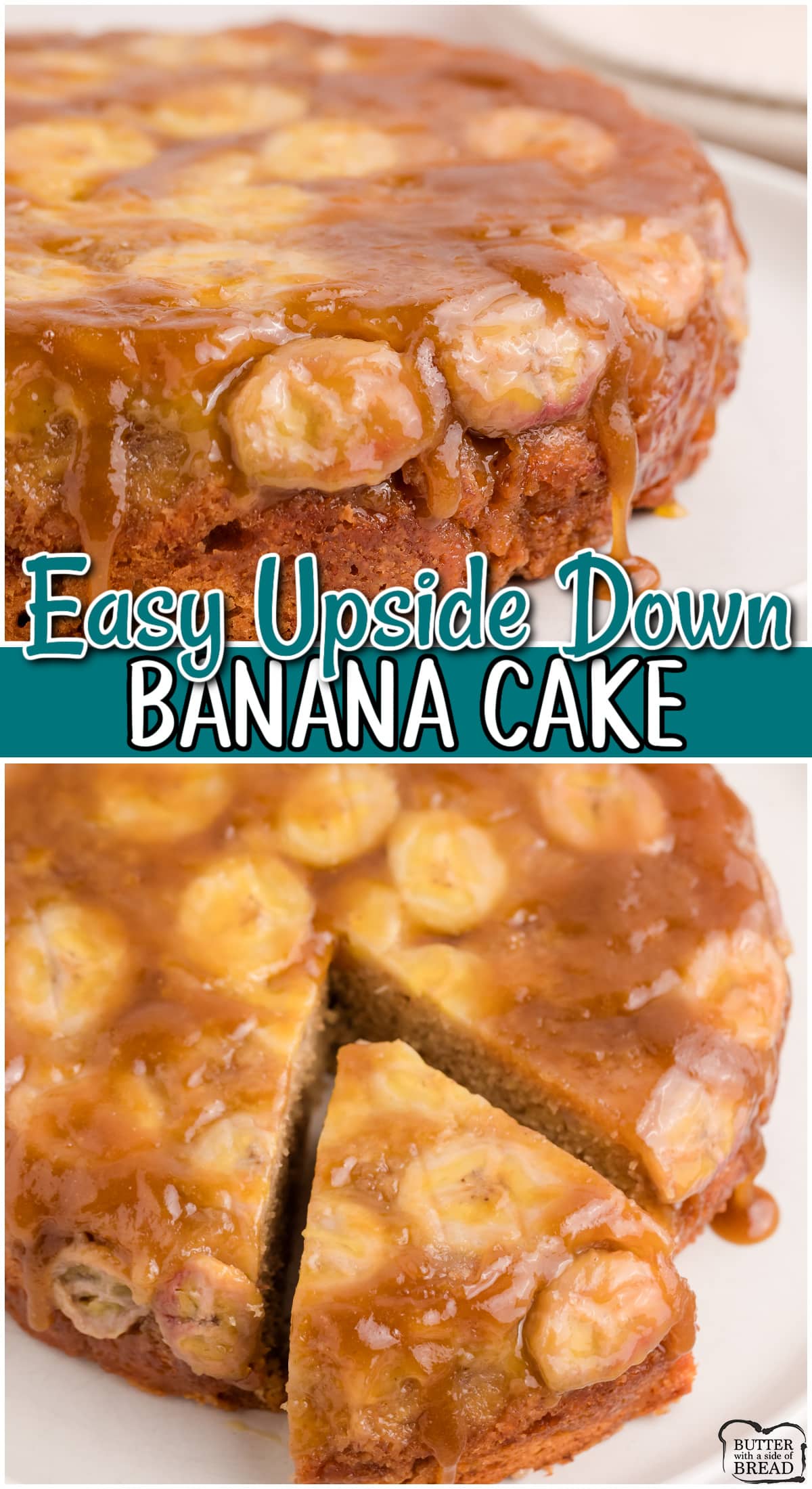 Banana Upside Down Cake made with ripe bananas, brown sugar, and butter, which creates a caramelized topping that is irresistible! Perfect banana recipe for when you have ripe bananas to use up!