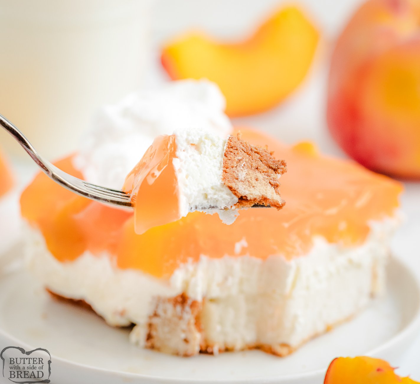 bite of peaches and cream angel food cake dessert