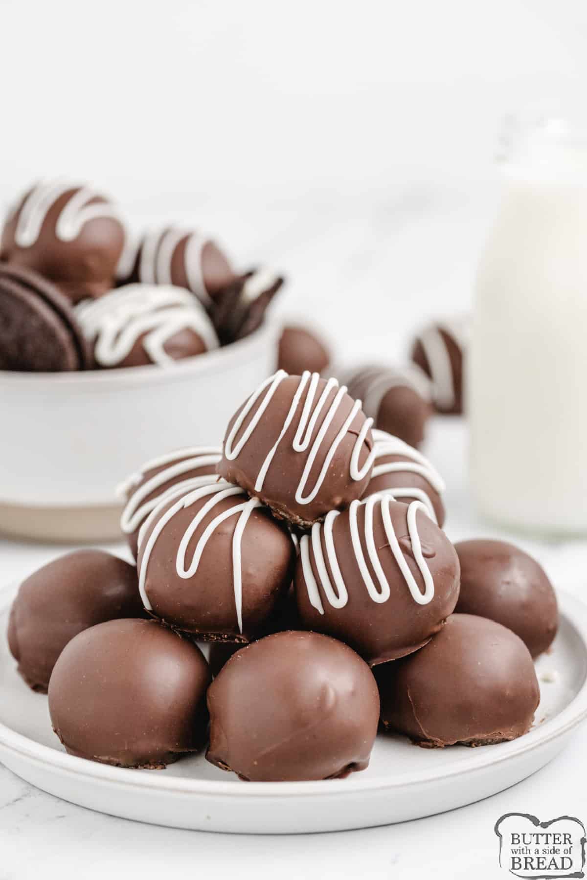 Peanut butter oreo balls dipped in chocolate